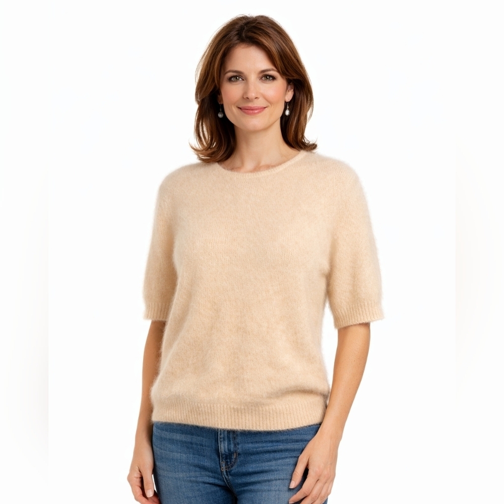 Woolworths Angora Short Sleeved Sweater Women's Size‎ Small Butter Cream White